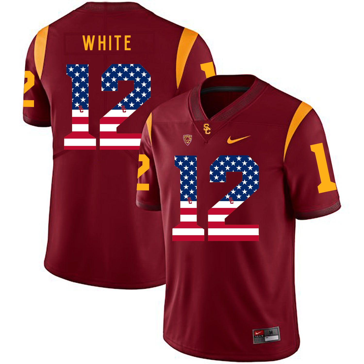 Men USC Trojans #12 White Red Flag Customized NCAA Jerseys